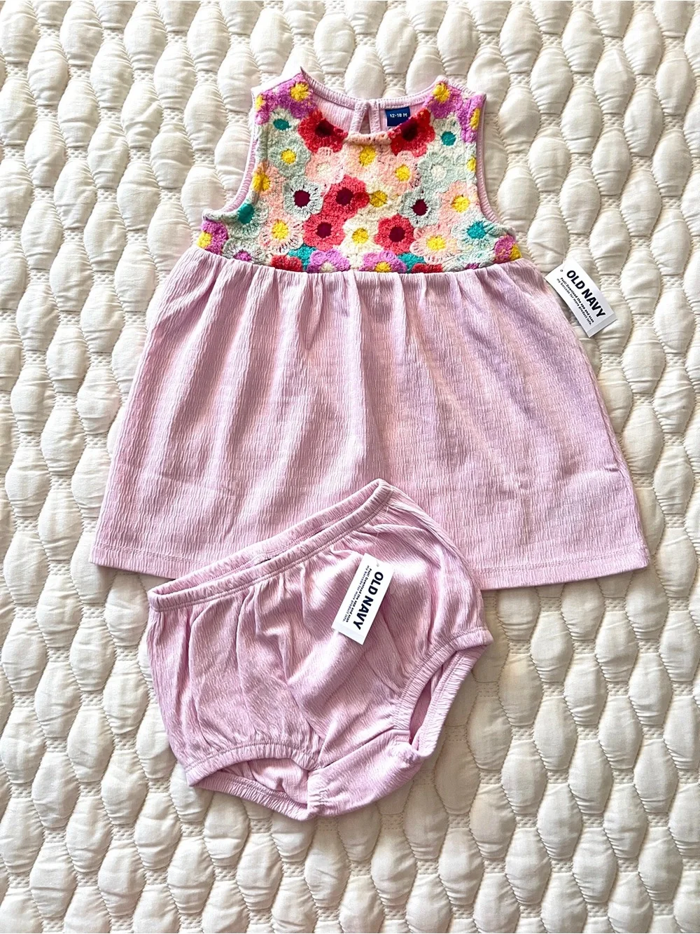Old Navy Floral Crochet Dress Bloomer Set Baby Girl 12-18M Pink Spring Summer